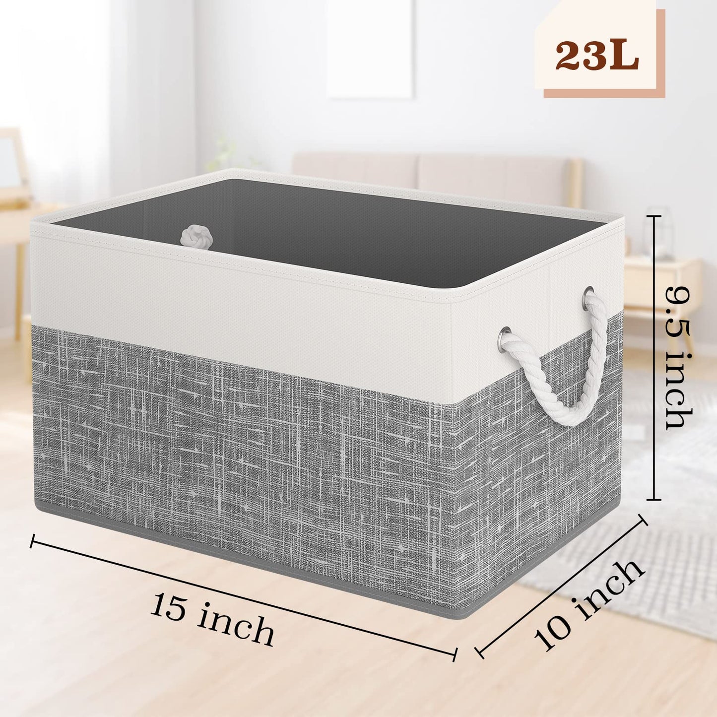 Storage Bin,Collapsible Storage Basket For Organizing,Large Storage Boxes With Rope Handles,Storage Containers,Gradient Grey,3 Pack