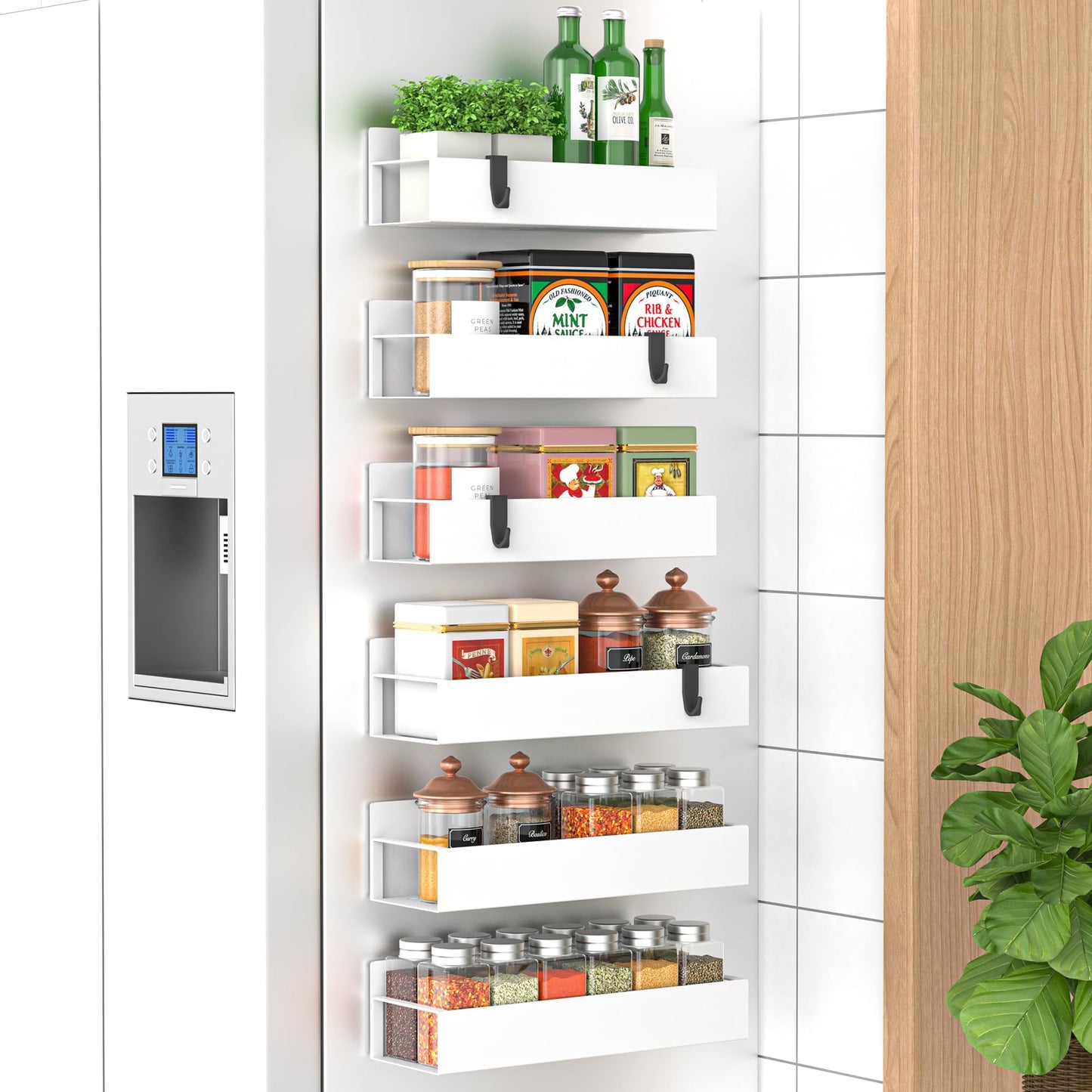 6 Pack Magnetic Spice Storage Rack Organizer for Refrigerator and Oven, Black Fridge Organizers and Storage