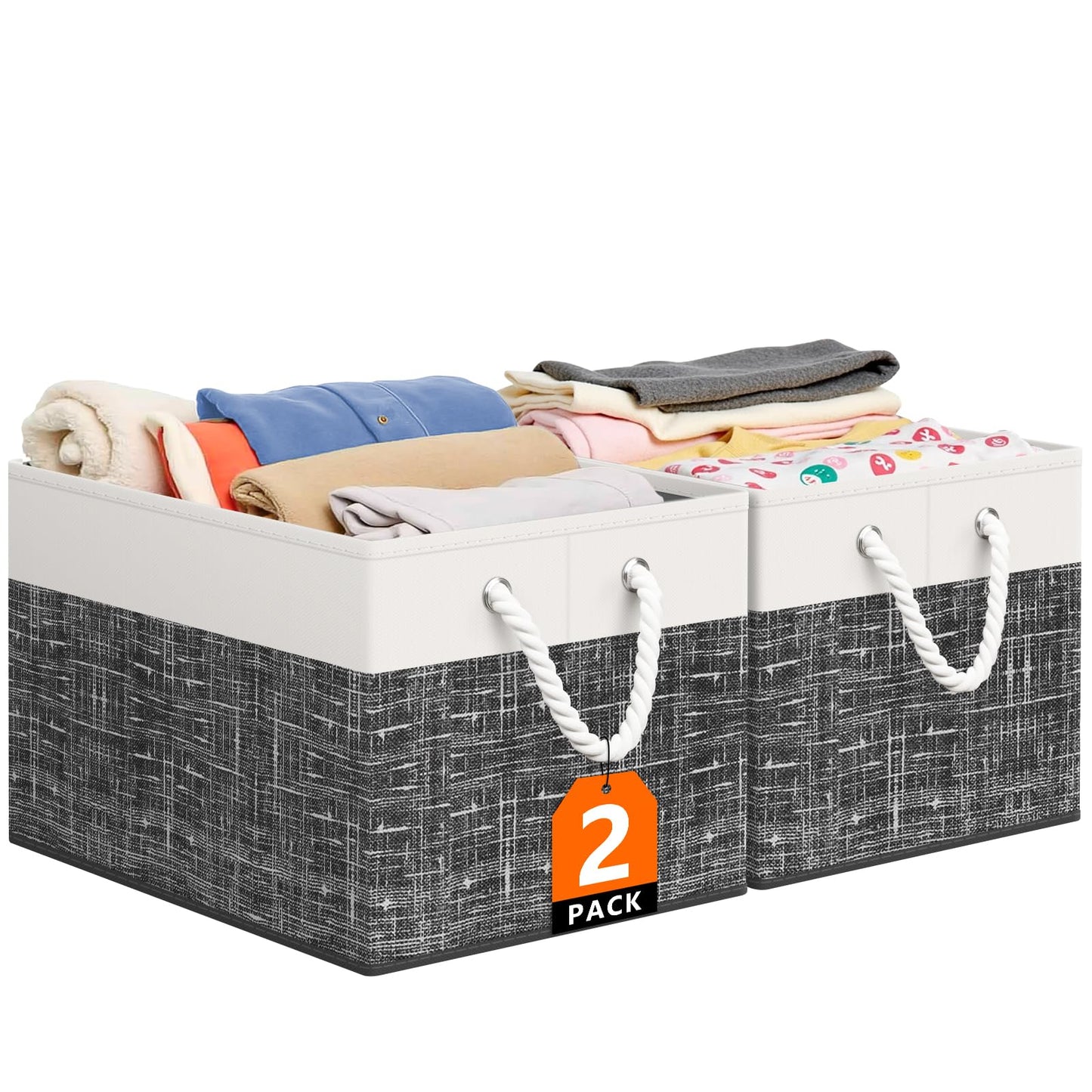Storage Bin,Collapsible Storage Basket For Organizing,Large Storage Boxes With Rope Handles,Storage Containers,Gradient Grey,3 Pack