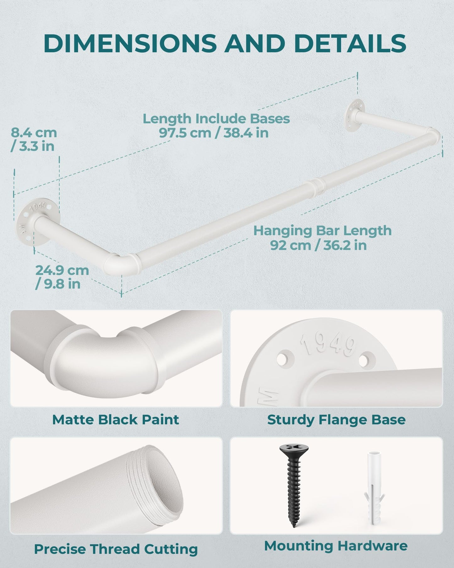 OROPY Industrial Pipe Clothes Rack Wall Mounted Set of 2, 38.4 inches Heavy Duty Iron Pipe Clothing Garment Rail, Multi-Purpose Clothing Hanging Rod for Laundry Room and Closet Storage