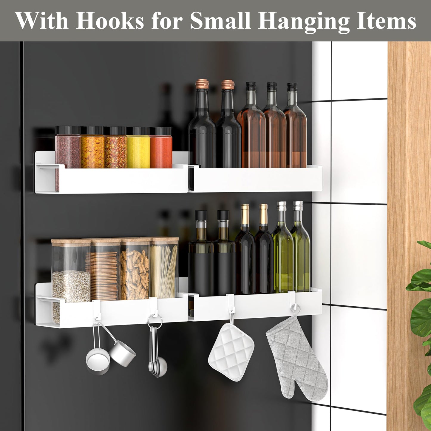 6 Pack Magnetic Spice Storage Rack Organizer for Refrigerator and Oven, Black Fridge Organizers and Storage