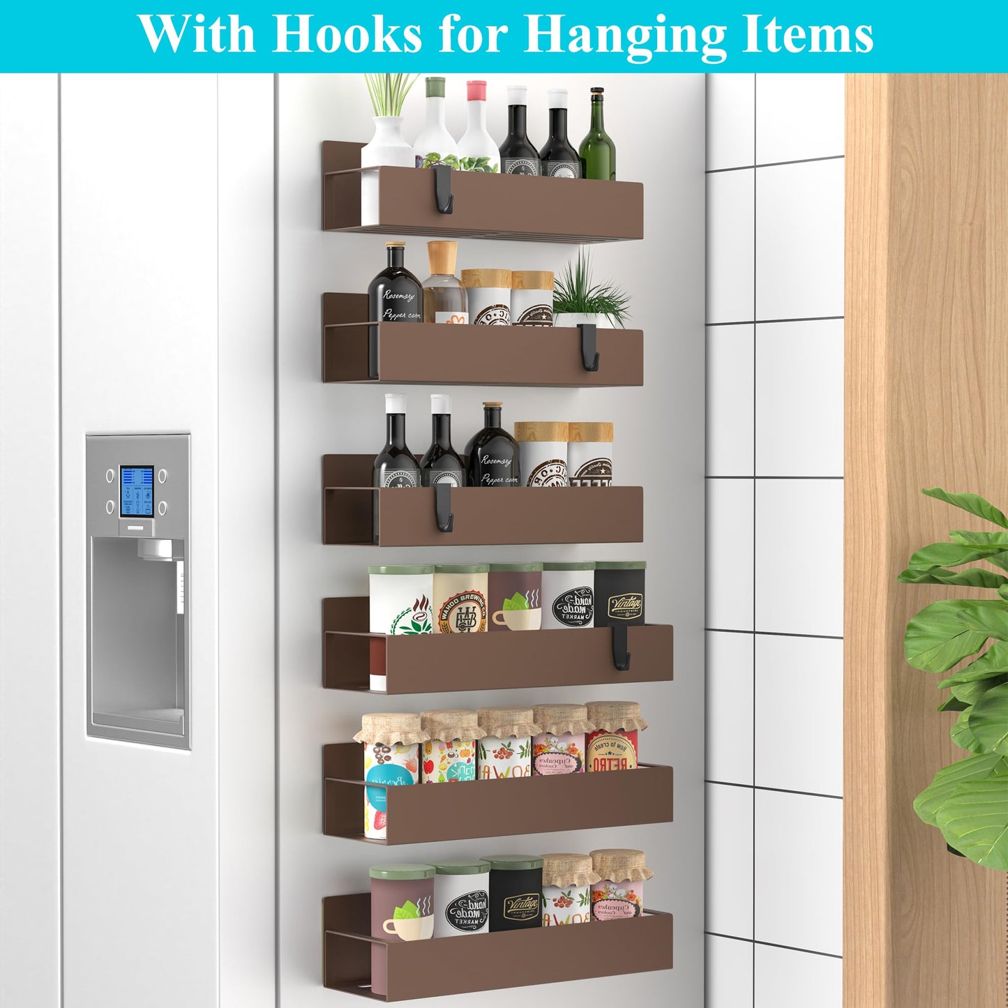 6 Pack Magnetic Spice Storage Rack Organizer for Refrigerator and Oven, Black Fridge Organizers and Storage