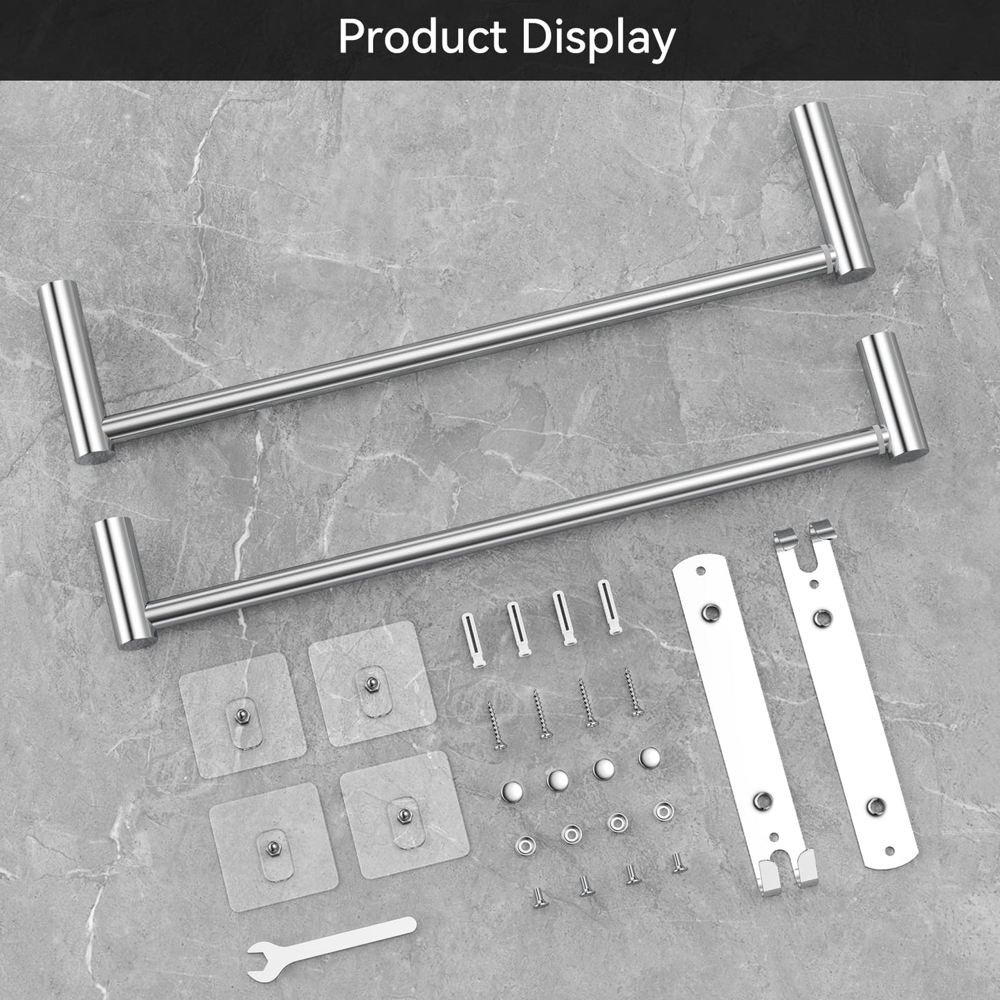 Adjustable Towel Bar for Bathroom Wall Mount17-30.7inch Adhesive Shower Towel Rack Stainless Steel Bath Towel Holders for Toilet Kitchen Double Towel Hanger (Double Towel Rack)