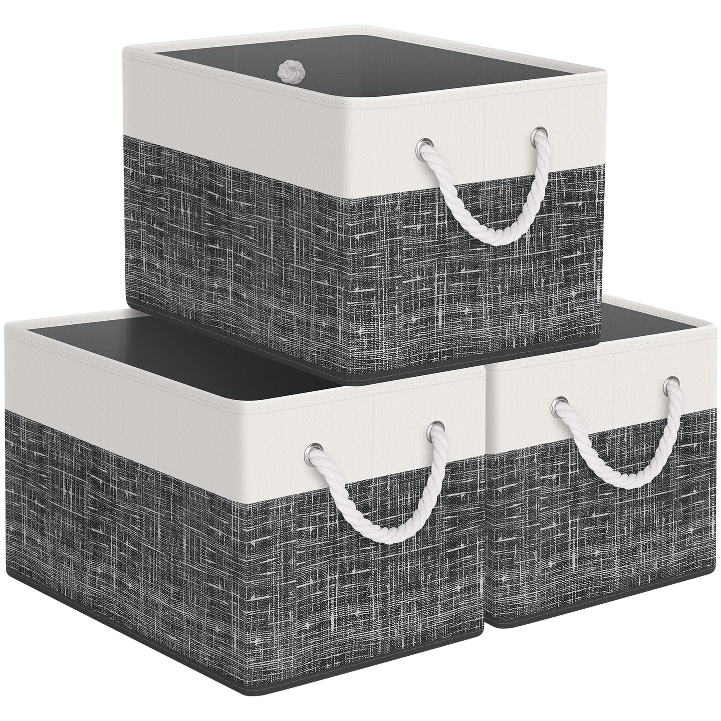 Storage Bin,Collapsible Storage Basket For Organizing,Large Storage Boxes With Rope Handles,Storage Containers,Gradient Grey,3 Pack