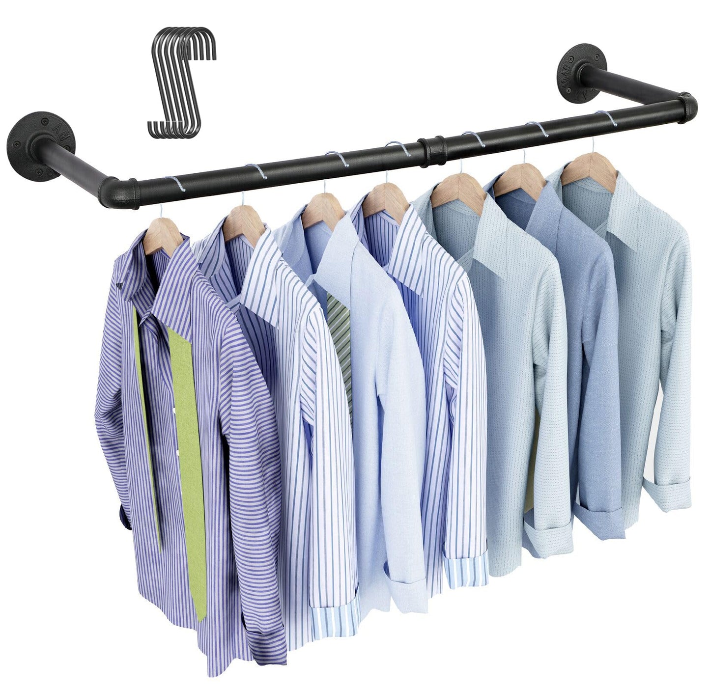 OROPY Industrial Pipe Clothes Rack Wall Mounted Set of 2, 38.4 inches Heavy Duty Iron Pipe Clothing Garment Rail, Multi-Purpose Clothing Hanging Rod for Laundry Room and Closet Storage