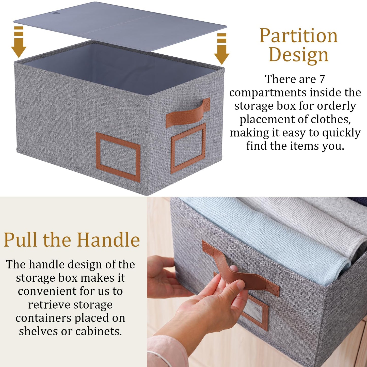 OUTBROS Foldable Storage Box for Shelves, 15 x 10.2 x 7.9 inch Fabric Baskets, Wardrobe Organiser with Handles, Suitable for Storing Clothes, Books, Cosmetics (Gray, 3-Pack)