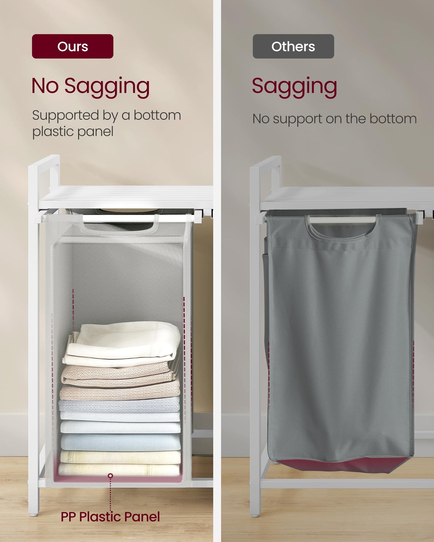 VASAGLE Laundry Hamper, Laundry Basket, Laundry Sorter with 3 Pull-Out and Removable Bags, Shelf, Metal Frame, 3 x 10 Gallons (38L), 36.4 x 13 x 28.4 Inches, Rustic Brown and Black UBLH301B01