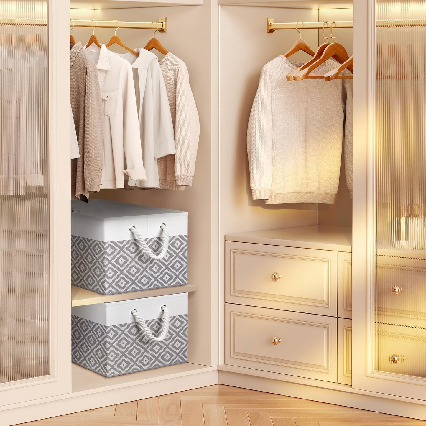 Storage Bin,Collapsible Storage Basket For Organizing,Large Storage Boxes With Rope Handles,Storage Containers,Gradient Grey,3 Pack