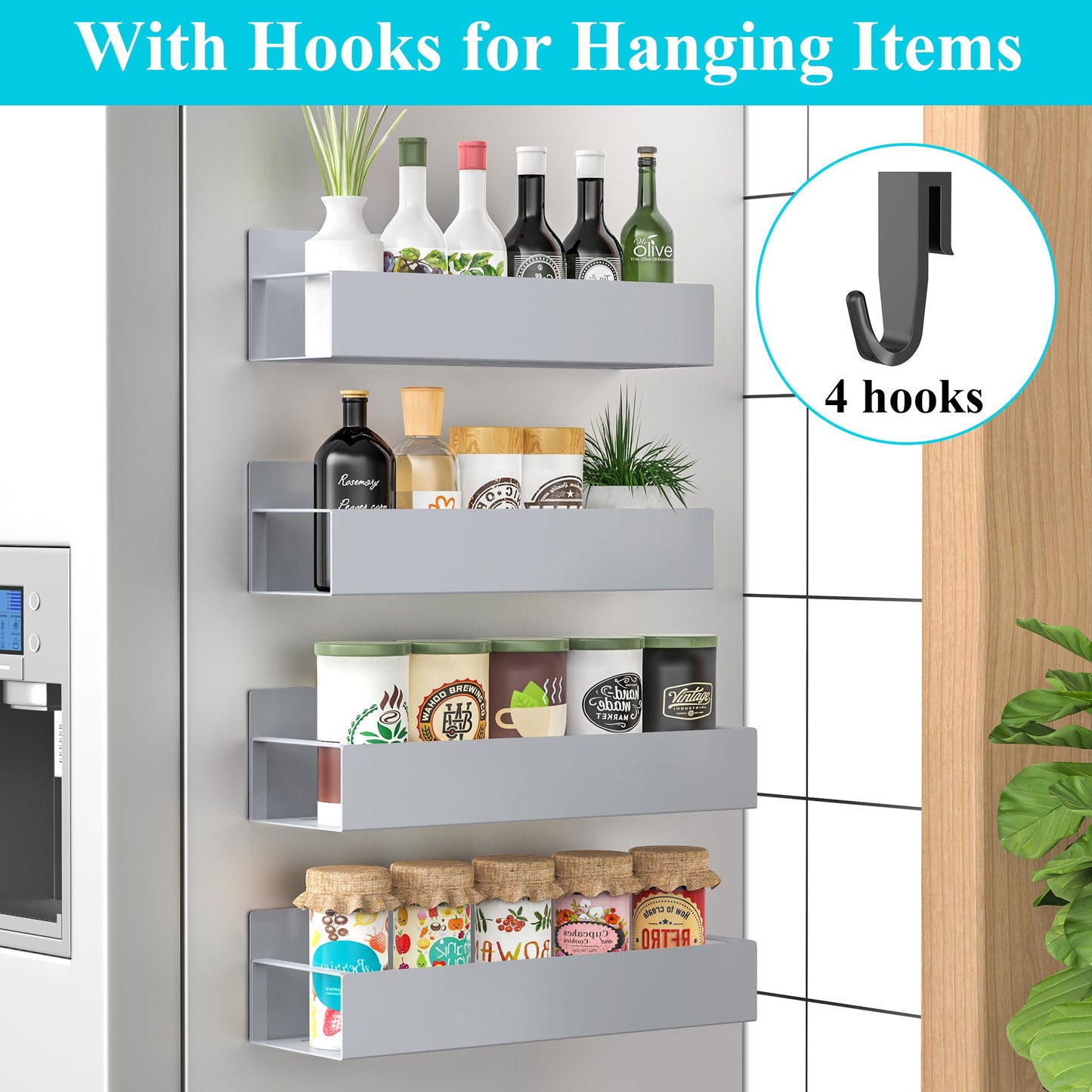 6 Pack Magnetic Spice Storage Rack Organizer for Refrigerator and Oven, Black Fridge Organizers and Storage