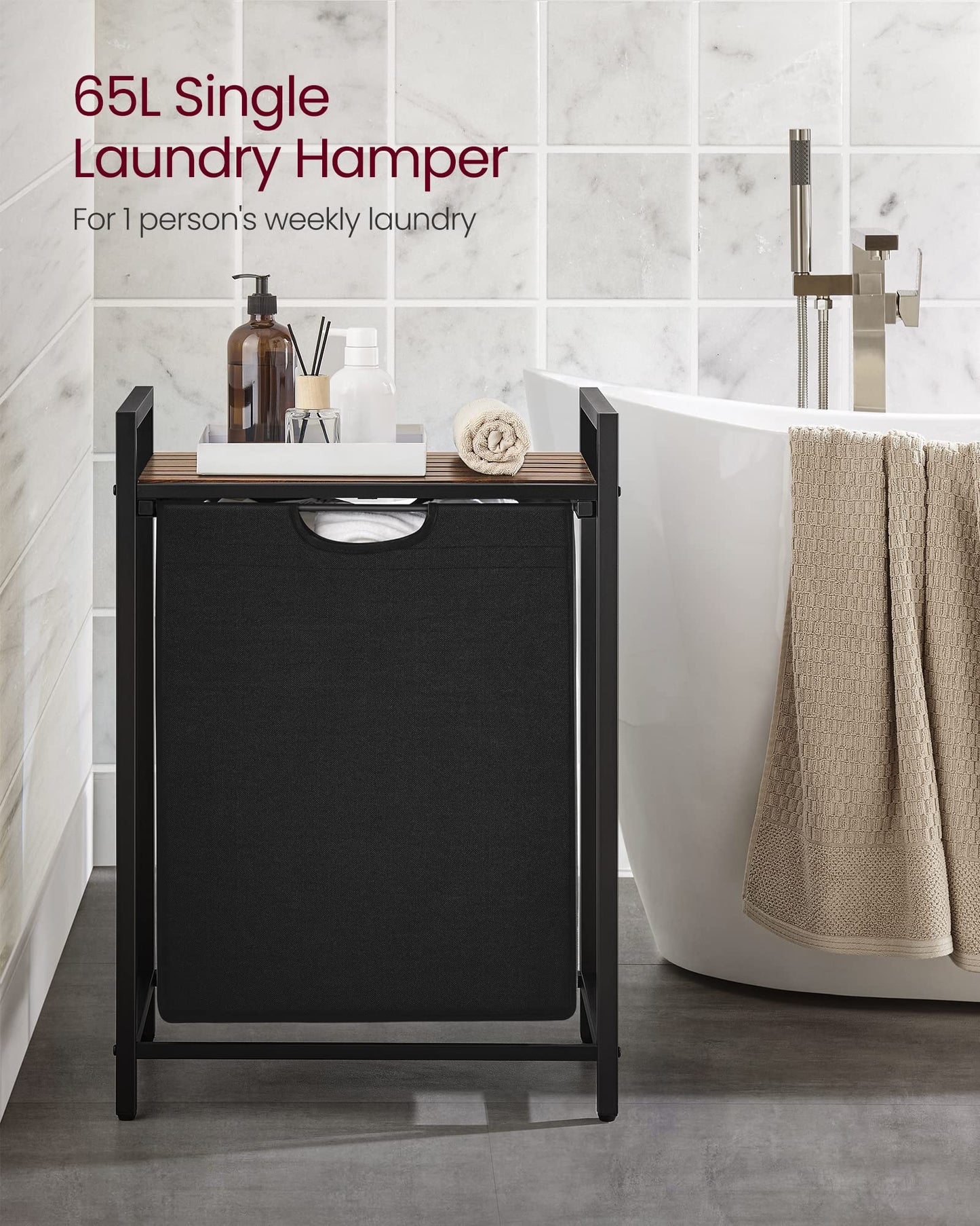 VASAGLE Laundry Hamper, Laundry Basket, Laundry Sorter with 3 Pull-Out and Removable Bags, Shelf, Metal Frame, 3 x 10 Gallons (38L), 36.4 x 13 x 28.4 Inches, Rustic Brown and Black UBLH301B01