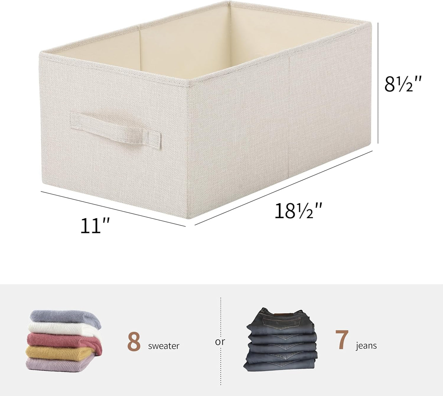 Linen Folding Storage Bins, 3 Pack Large Storage Baskets, Washable, Clothing Storage Bins with Handle, Closet Organizer for Storage Sweater,Sheets(Beige, 18½"x11" x8½")
