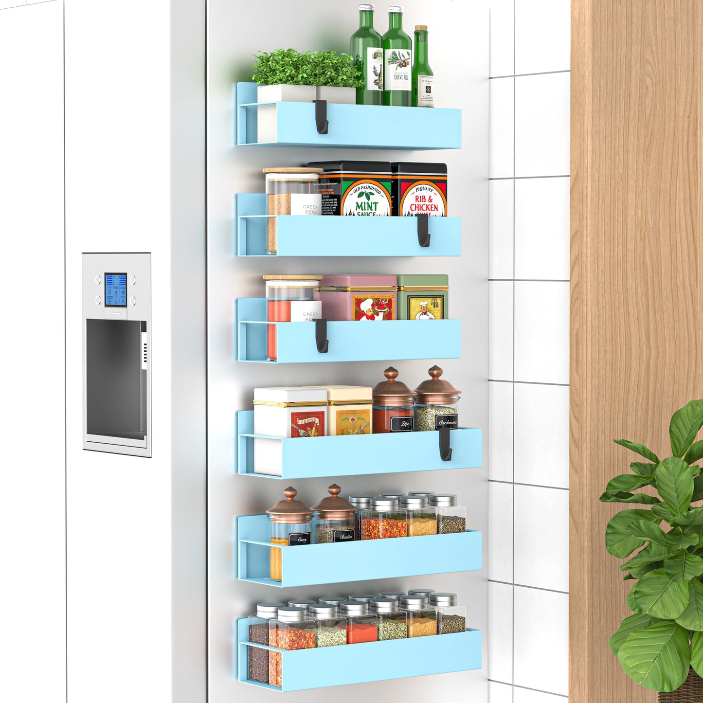 6 Pack Magnetic Spice Storage Rack Organizer for Refrigerator and Oven, Black Fridge Organizers and Storage