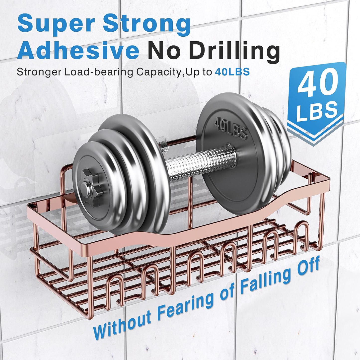 EUDELE Adhesive Shower Caddy, 5 Pack Rustproof Stainless Steel Bath Organizers With Large Capacity, No Drilling Shelves for Bathroom Storage & Home Decor