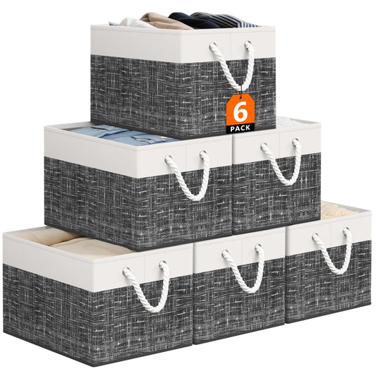 Storage Bin,Collapsible Storage Basket For Organizing,Large Storage Boxes With Rope Handles,Storage Containers,Gradient Grey,3 Pack