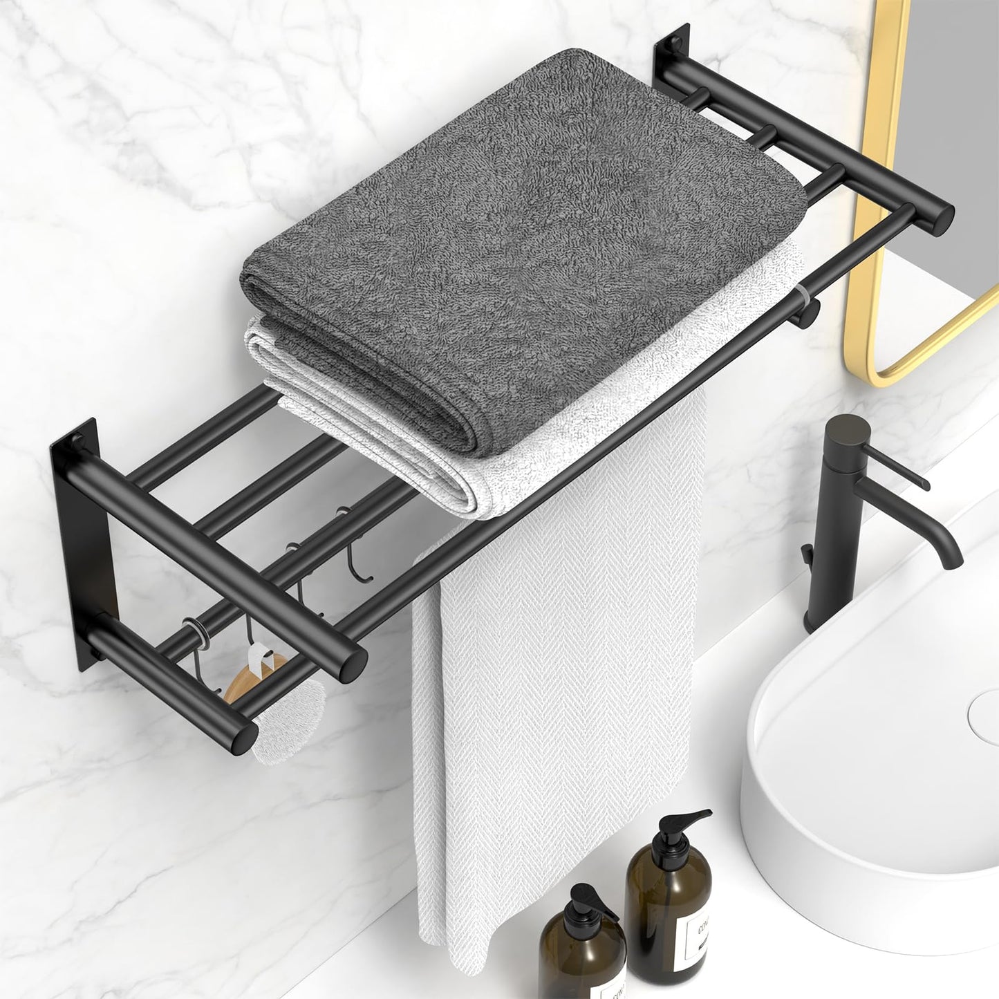 Adjustable Towel Bar for Bathroom Wall Mount17-30.7inch Adhesive Shower Towel Rack Stainless Steel Bath Towel Holders for Toilet Kitchen Double Towel Hanger (Double Towel Rack)