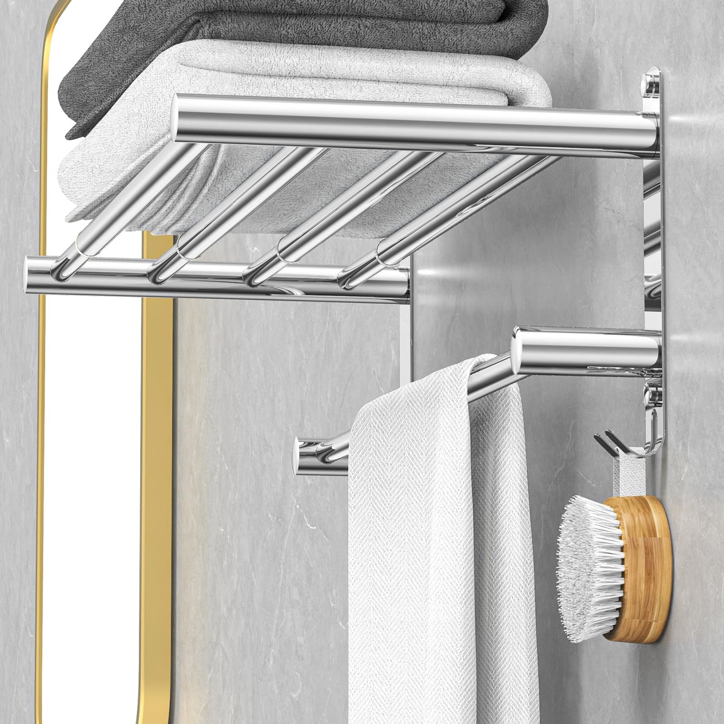 Adjustable Towel Bar for Bathroom Wall Mount17-30.7inch Adhesive Shower Towel Rack Stainless Steel Bath Towel Holders for Toilet Kitchen Double Towel Hanger (Double Towel Rack)