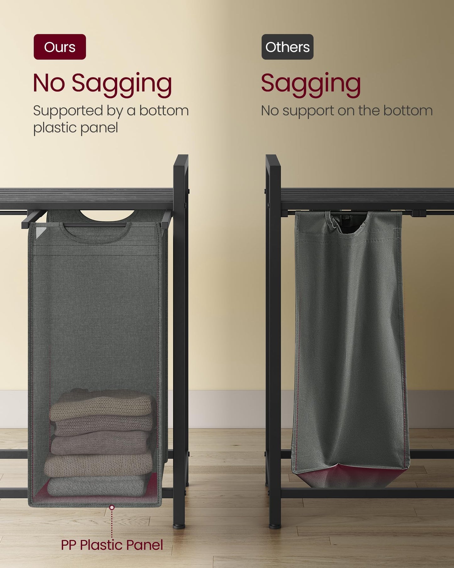 VASAGLE Laundry Hamper, Laundry Basket, Laundry Sorter with 3 Pull-Out and Removable Bags, Shelf, Metal Frame, 3 x 10 Gallons (38L), 36.4 x 13 x 28.4 Inches, Rustic Brown and Black UBLH301B01