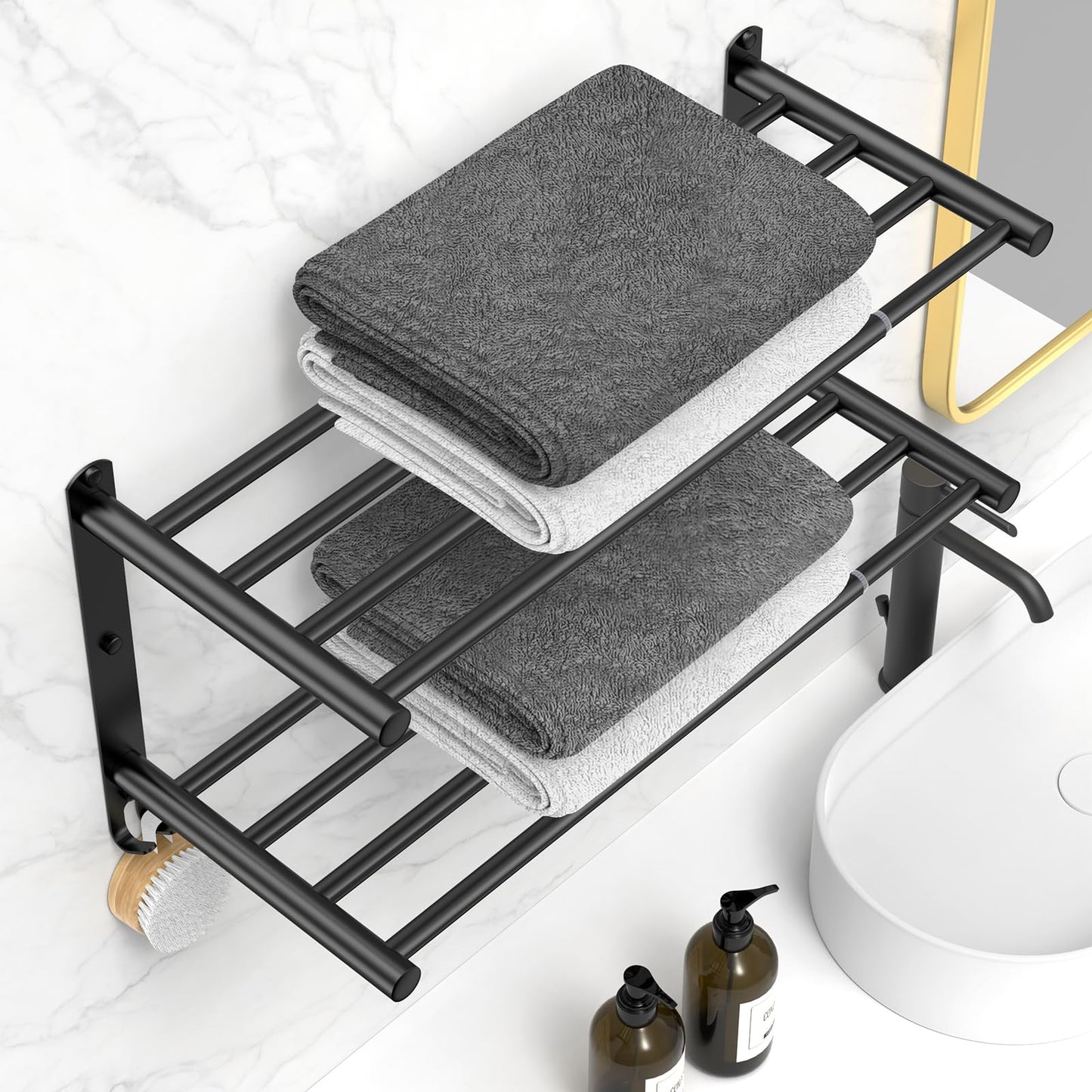 Adjustable Towel Bar for Bathroom Wall Mount17-30.7inch Adhesive Shower Towel Rack Stainless Steel Bath Towel Holders for Toilet Kitchen Double Towel Hanger (Double Towel Rack)