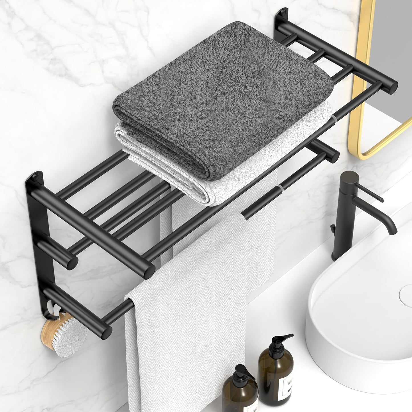 Adjustable Towel Bar for Bathroom Wall Mount17-30.7inch Adhesive Shower Towel Rack Stainless Steel Bath Towel Holders for Toilet Kitchen Double Towel Hanger (Double Towel Rack)