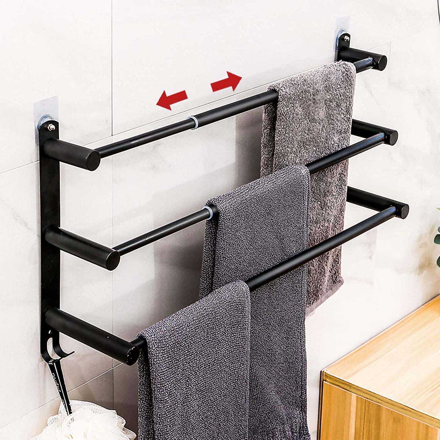Adjustable Towel Bar for Bathroom Wall Mount17-30.7inch Adhesive Shower Towel Rack Stainless Steel Bath Towel Holders for Toilet Kitchen Double Towel Hanger (Double Towel Rack)