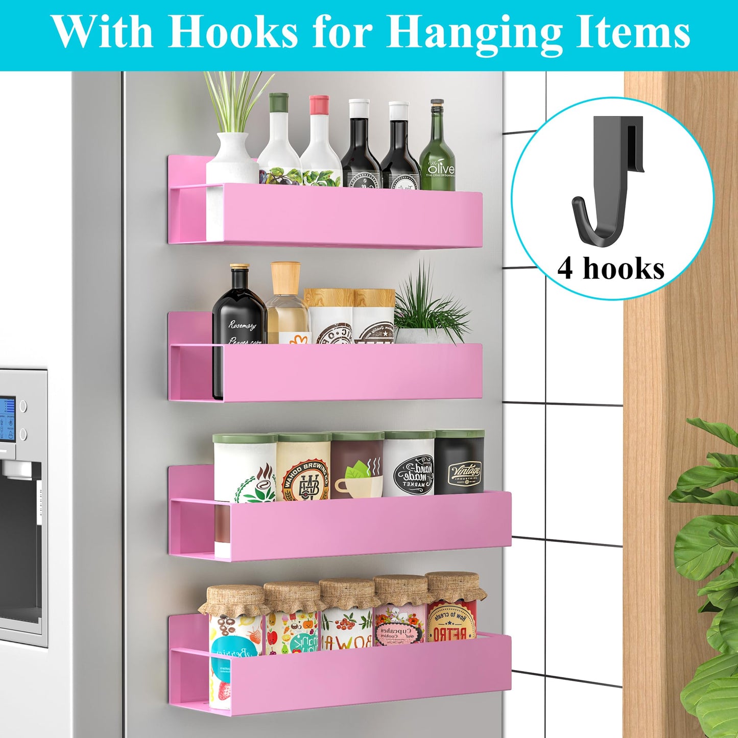 6 Pack Magnetic Spice Storage Rack Organizer for Refrigerator and Oven, Black Fridge Organizers and Storage