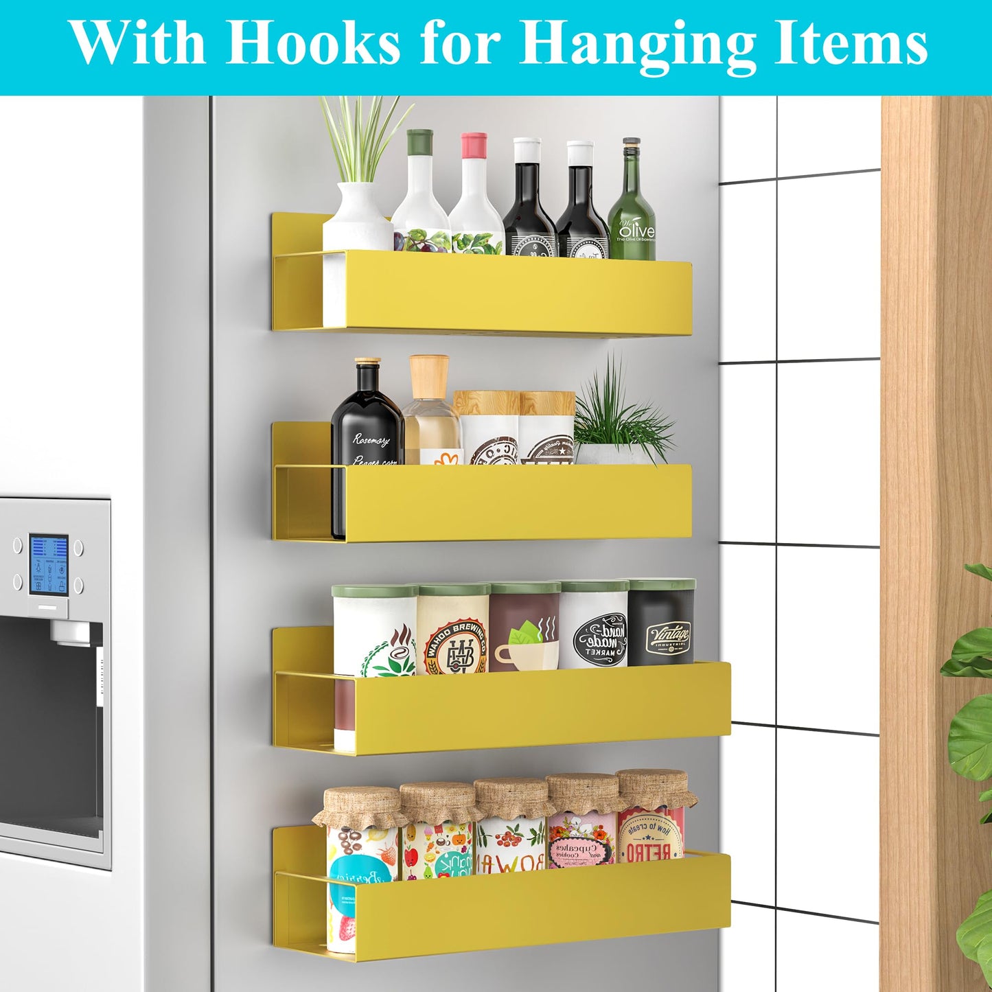 6 Pack Magnetic Spice Storage Rack Organizer for Refrigerator and Oven, Black Fridge Organizers and Storage