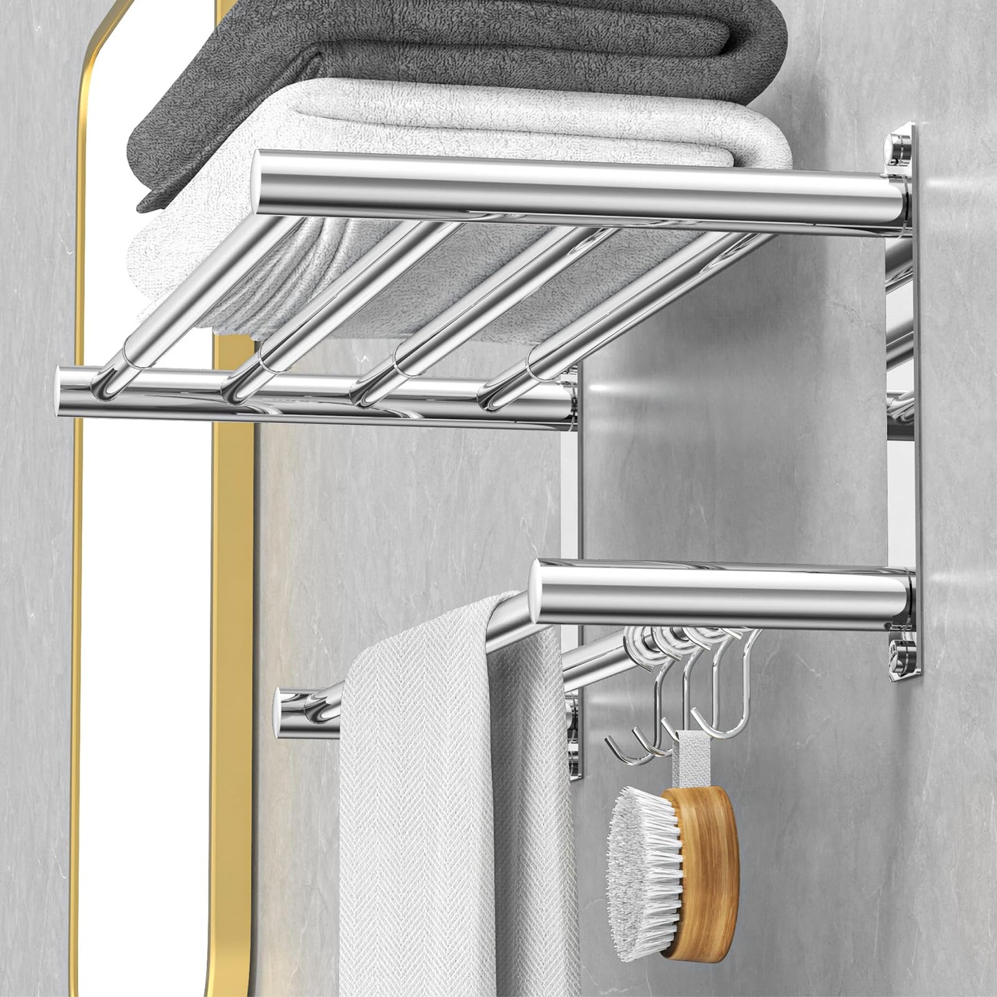 Adjustable Towel Bar for Bathroom Wall Mount17-30.7inch Adhesive Shower Towel Rack Stainless Steel Bath Towel Holders for Toilet Kitchen Double Towel Hanger (Double Towel Rack)