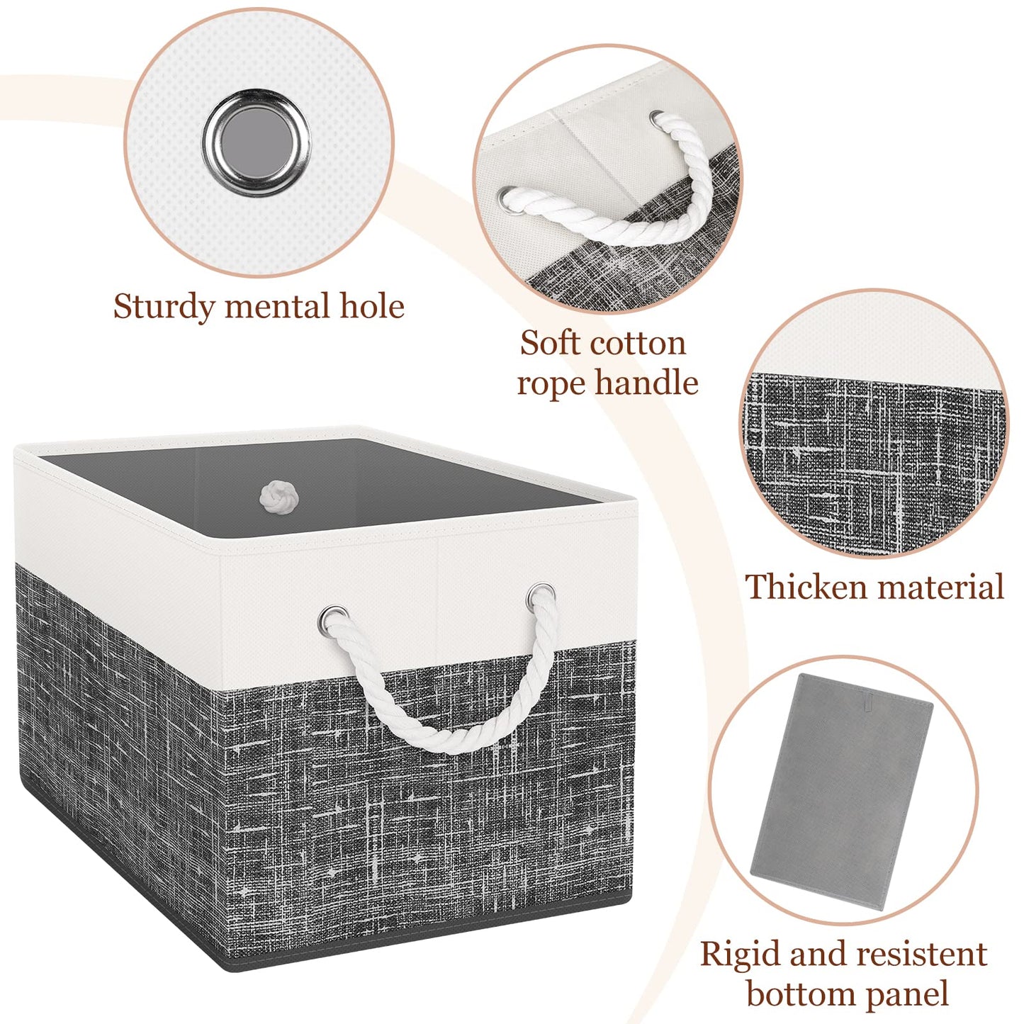 Storage Bin,Collapsible Storage Basket For Organizing,Large Storage Boxes With Rope Handles,Storage Containers,Gradient Grey,3 Pack