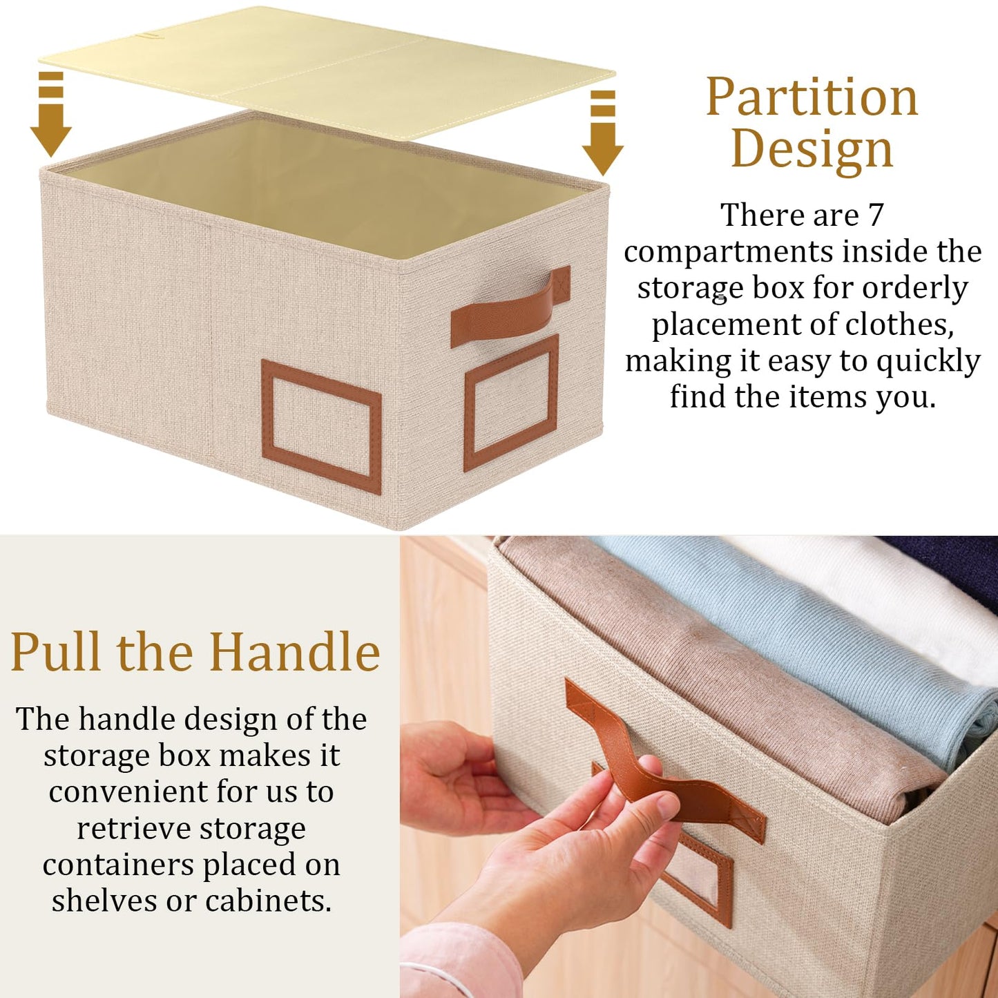 OUTBROS Foldable Storage Box for Shelves, 15 x 10.2 x 7.9 inch Fabric Baskets, Wardrobe Organiser with Handles, Suitable for Storing Clothes, Books, Cosmetics (Gray, 3-Pack)