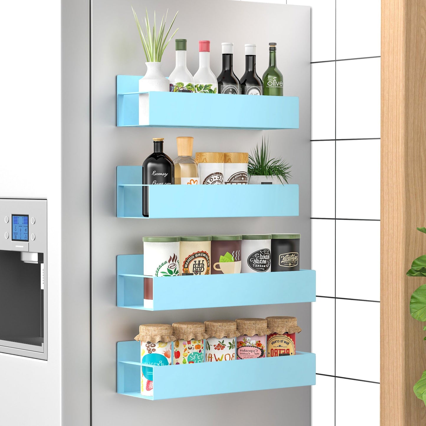6 Pack Magnetic Spice Storage Rack Organizer for Refrigerator and Oven, Black Fridge Organizers and Storage