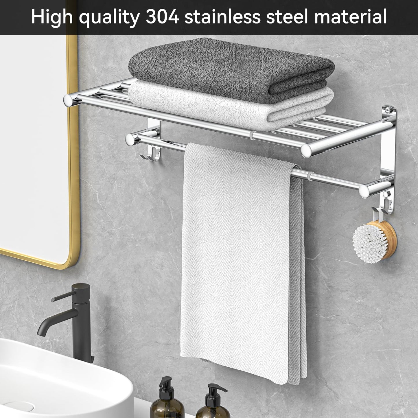 Adjustable Towel Bar for Bathroom Wall Mount17-30.7inch Adhesive Shower Towel Rack Stainless Steel Bath Towel Holders for Toilet Kitchen Double Towel Hanger (Double Towel Rack)