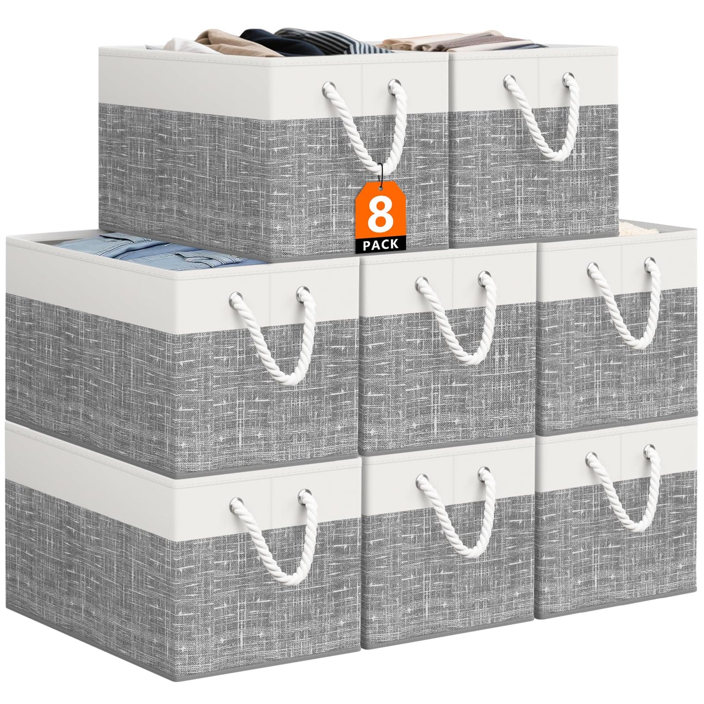 Storage Bin,Collapsible Storage Basket For Organizing,Large Storage Boxes With Rope Handles,Storage Containers,Gradient Grey,3 Pack