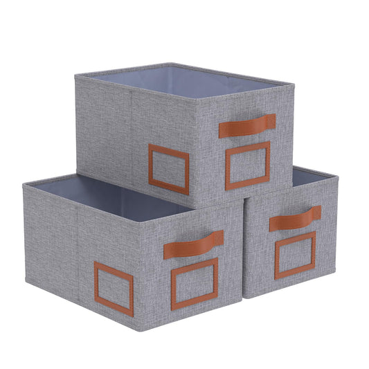 OUTBROS Foldable Storage Box for Shelves, 15 x 10.2 x 7.9 inch Fabric Baskets, Wardrobe Organiser with Handles, Suitable for Storing Clothes, Books, Cosmetics (Gray, 3-Pack)