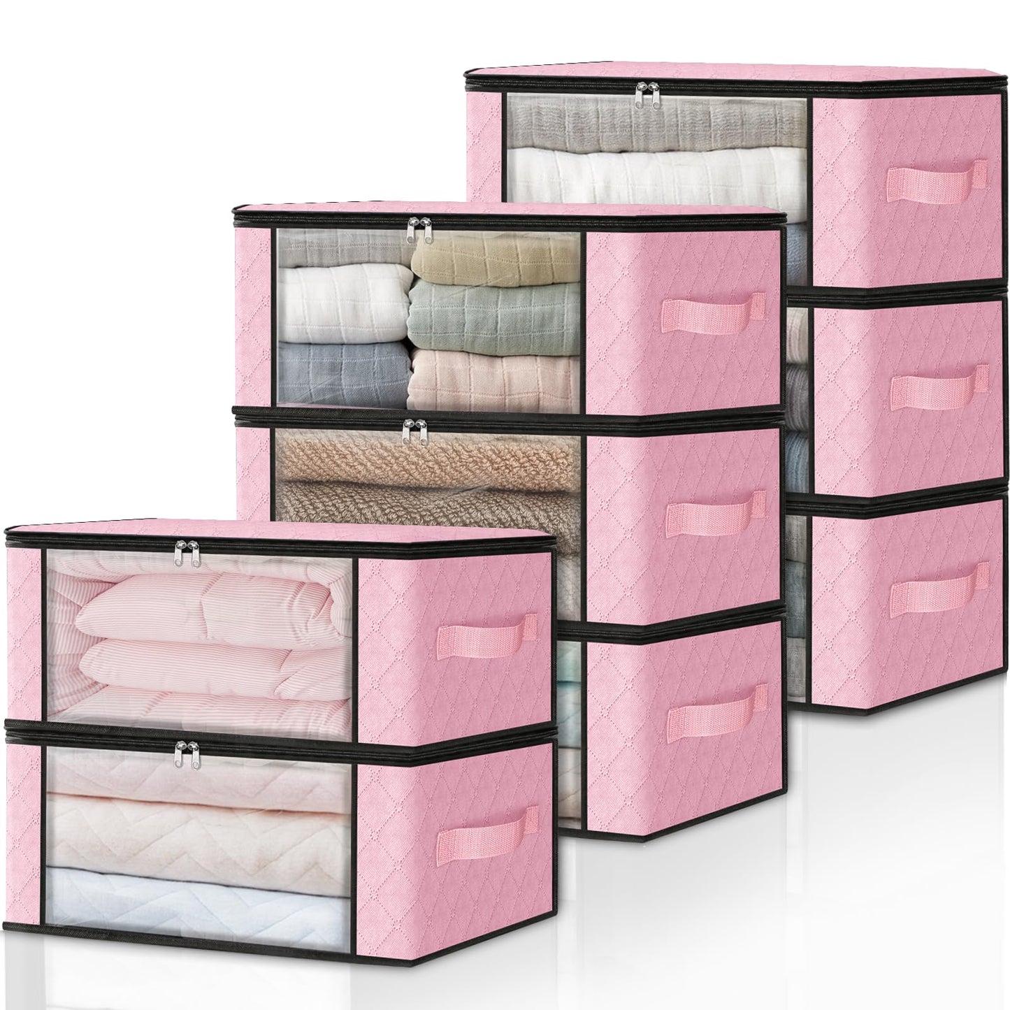 HomeHacks Storage 3-Pack Clothes Organizer Storage Bags Foldable Storage Box with Large Clear Window Sturdy Handles for Closet, Dorm, Pillows, Bedding, Clothes, Blankets, 35L, Gray