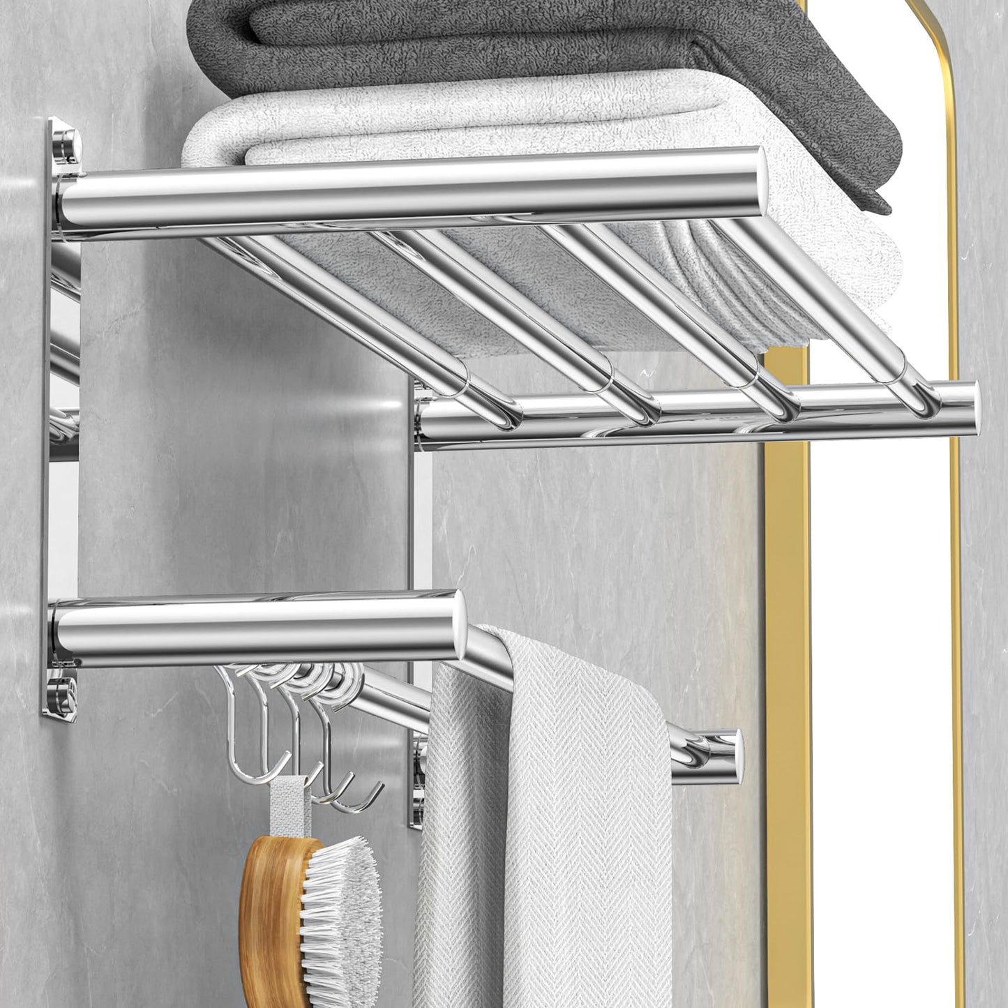 Adjustable Towel Bar for Bathroom Wall Mount17-30.7inch Adhesive Shower Towel Rack Stainless Steel Bath Towel Holders for Toilet Kitchen Double Towel Hanger (Double Towel Rack)