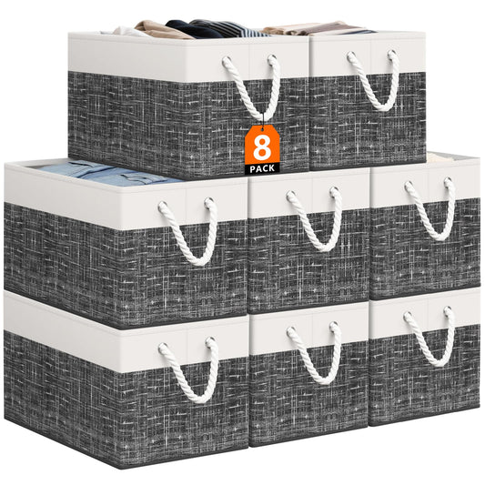 Storage Bin,Collapsible Storage Basket For Organizing,Large Storage Boxes With Rope Handles,Storage Containers,Gradient Grey,3 Pack