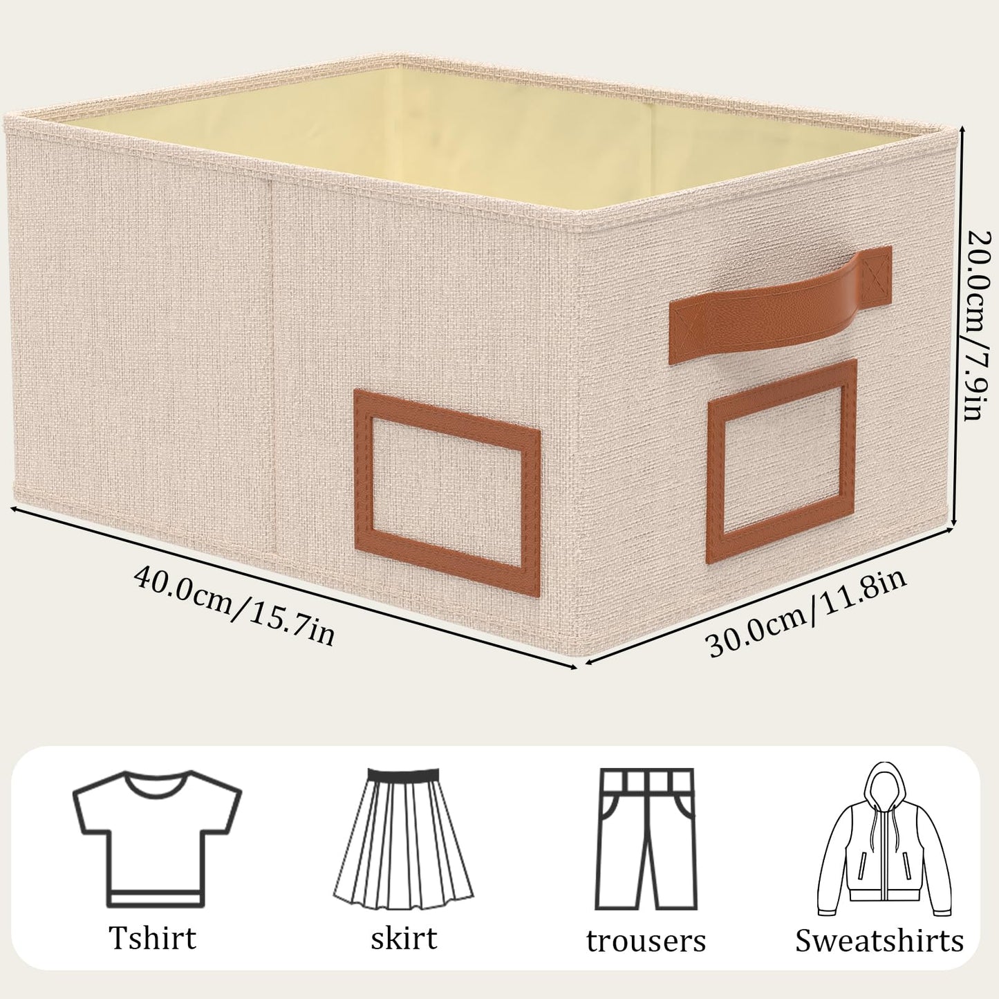 OUTBROS Foldable Storage Box for Shelves, 15 x 10.2 x 7.9 inch Fabric Baskets, Wardrobe Organiser with Handles, Suitable for Storing Clothes, Books, Cosmetics (Gray, 3-Pack)