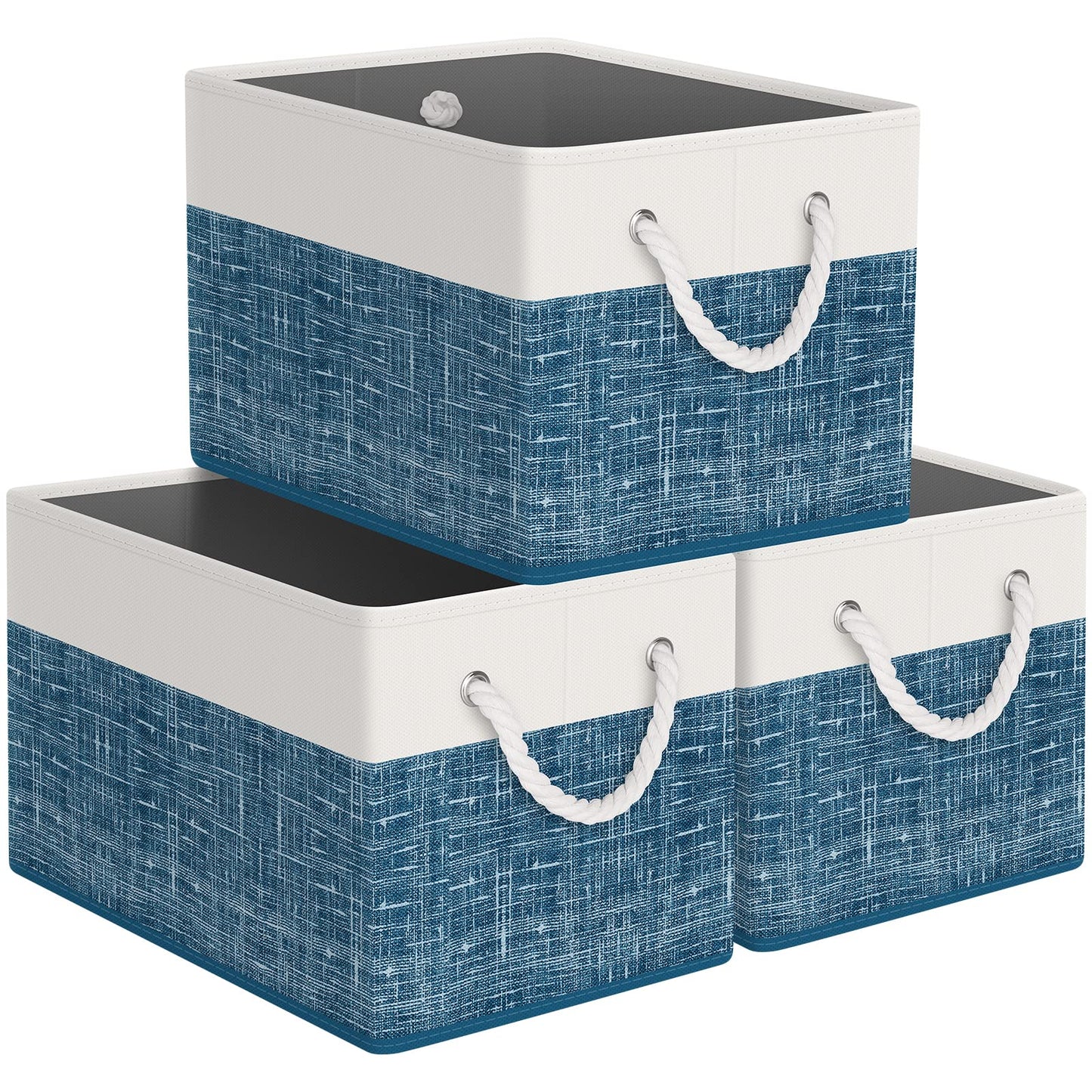 Storage Bin,Collapsible Storage Basket For Organizing,Large Storage Boxes With Rope Handles,Storage Containers,Gradient Grey,3 Pack